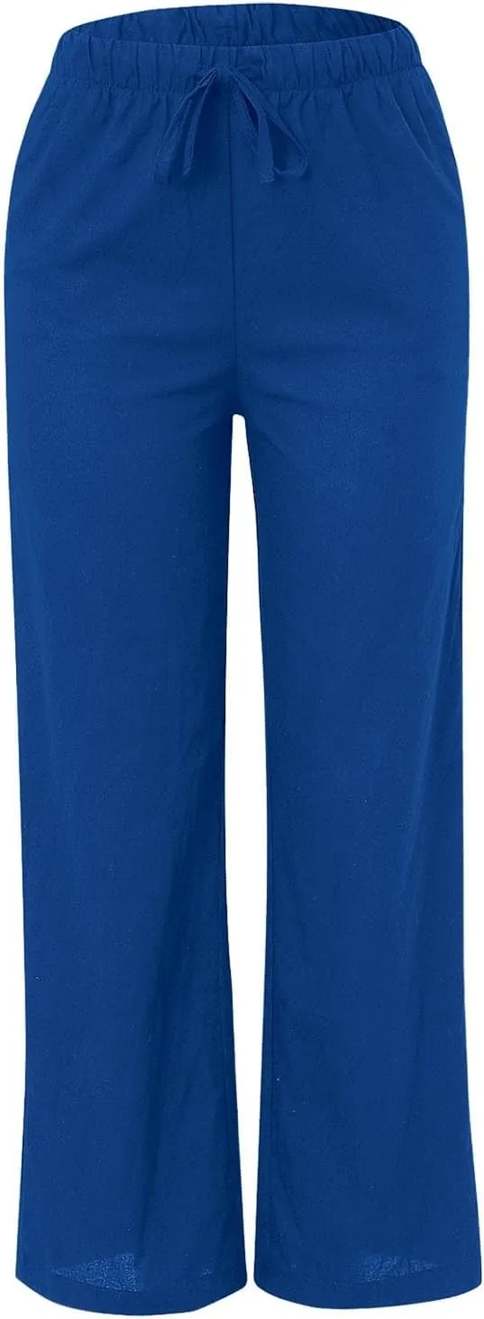 Women's 2025 Summer Linen Palazzo Pants High Waisted Flowy Wide Leg Beach Pants Palazzo Lounge Pant Trousers with Pocket