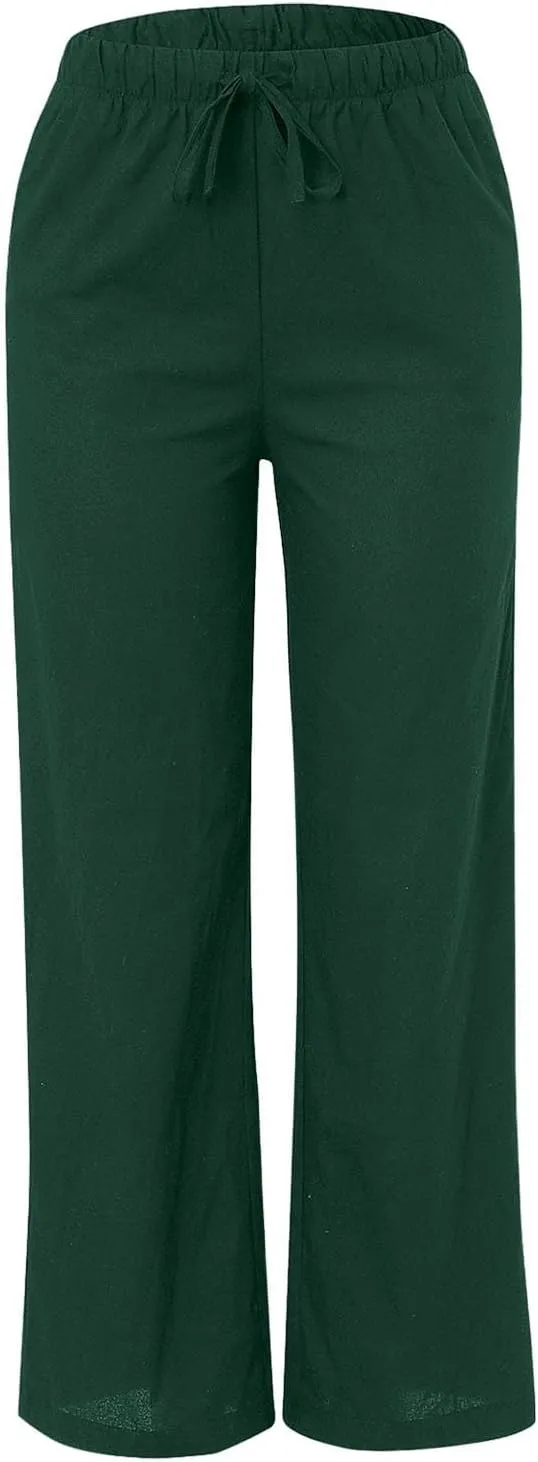 Women's 2025 Summer Linen Palazzo Pants High Waisted Flowy Wide Leg Beach Pants Palazzo Lounge Pant Trousers with Pocket