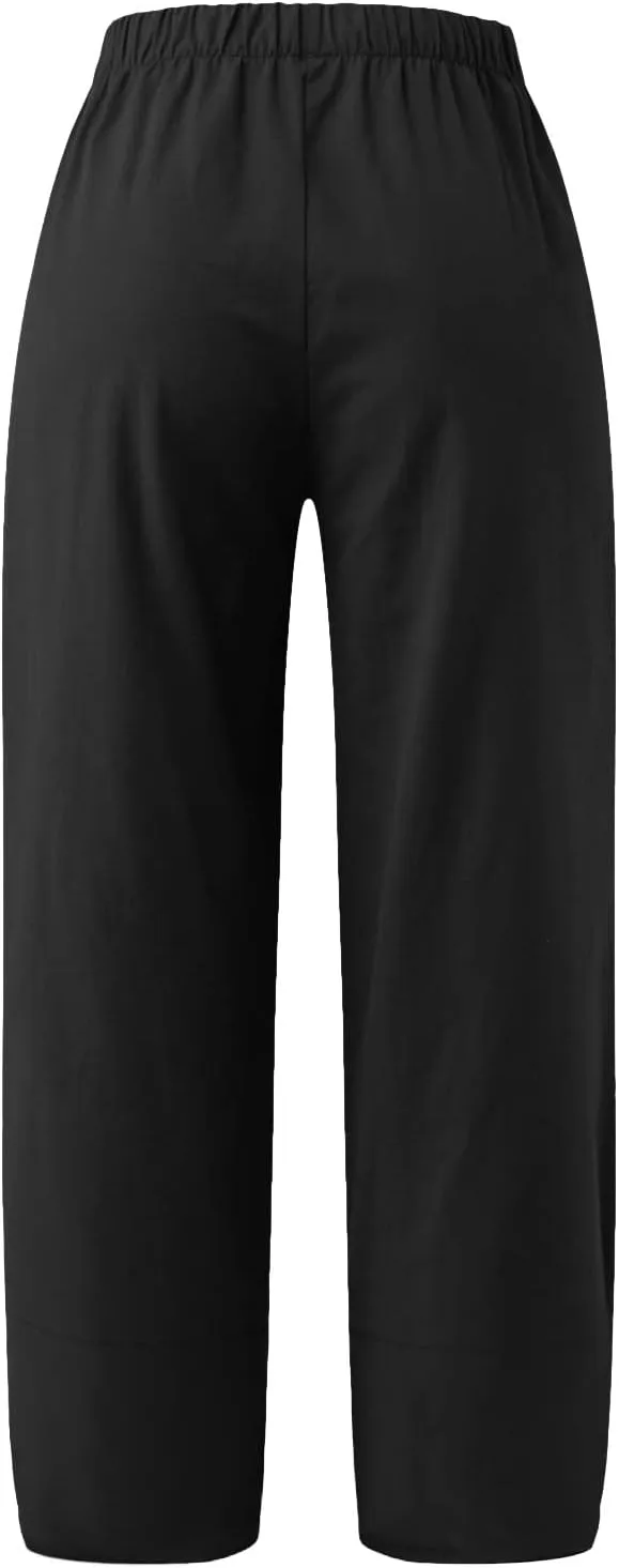 Womens Capri Pants High Waist Cropped Trousers Summer Wide Leg Drawstring Palazzo Ankle Vacation Pant with Pockets