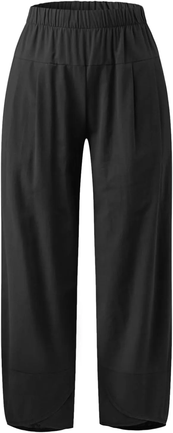 Womens Capri Pants High Waist Cropped Trousers Summer Wide Leg Drawstring Palazzo Ankle Vacation Pant with Pockets