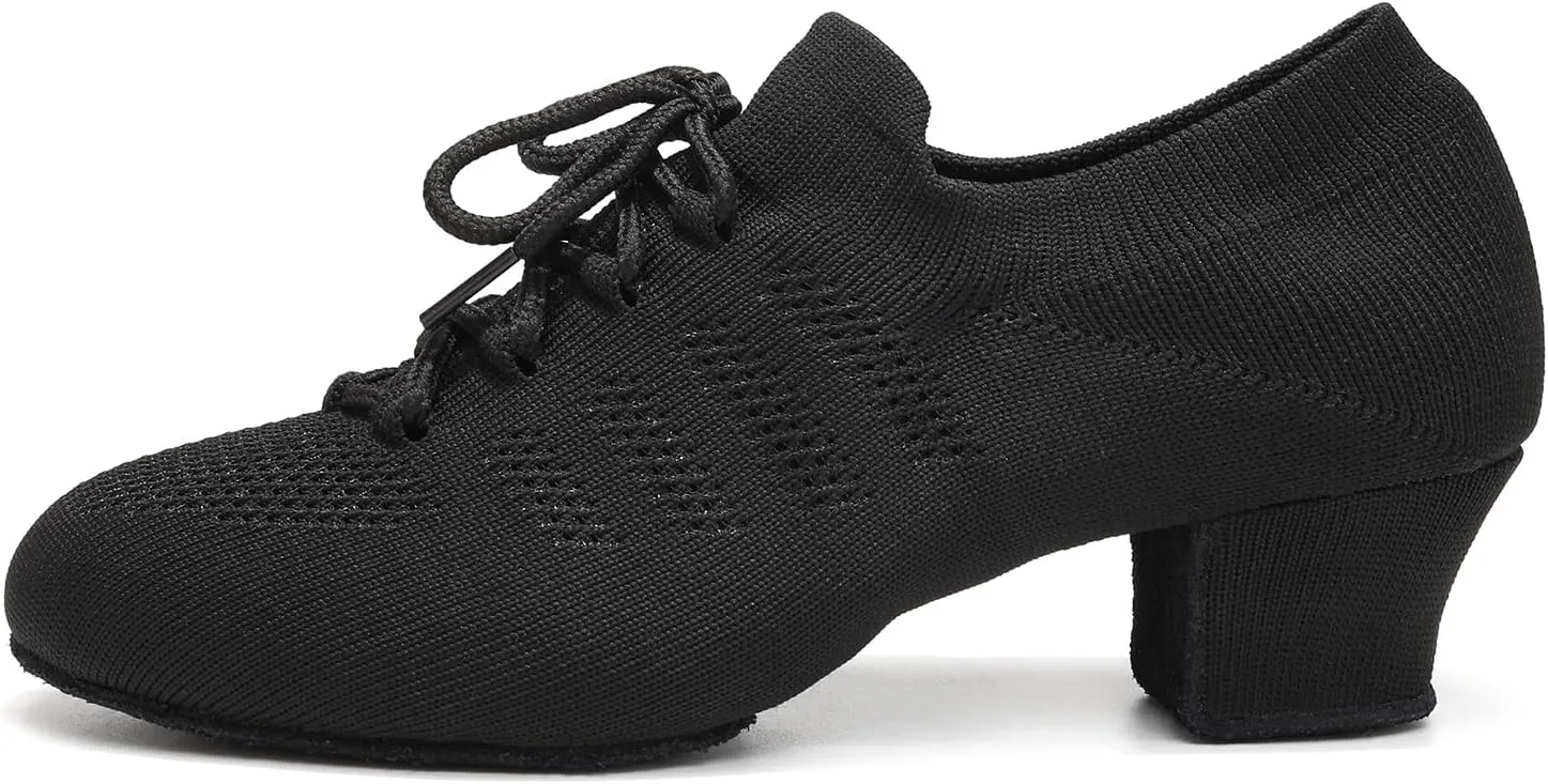 Womens Latin Dance Shoes Close Toe Practice Shoes for Women Low Heel Lace-up Ballroom Salsa Split-Sole