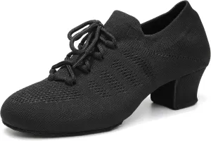 Womens Latin Dance Shoes Close Toe Practice Shoes for Women Low Heel Lace-up Ballroom Salsa Split-Sole