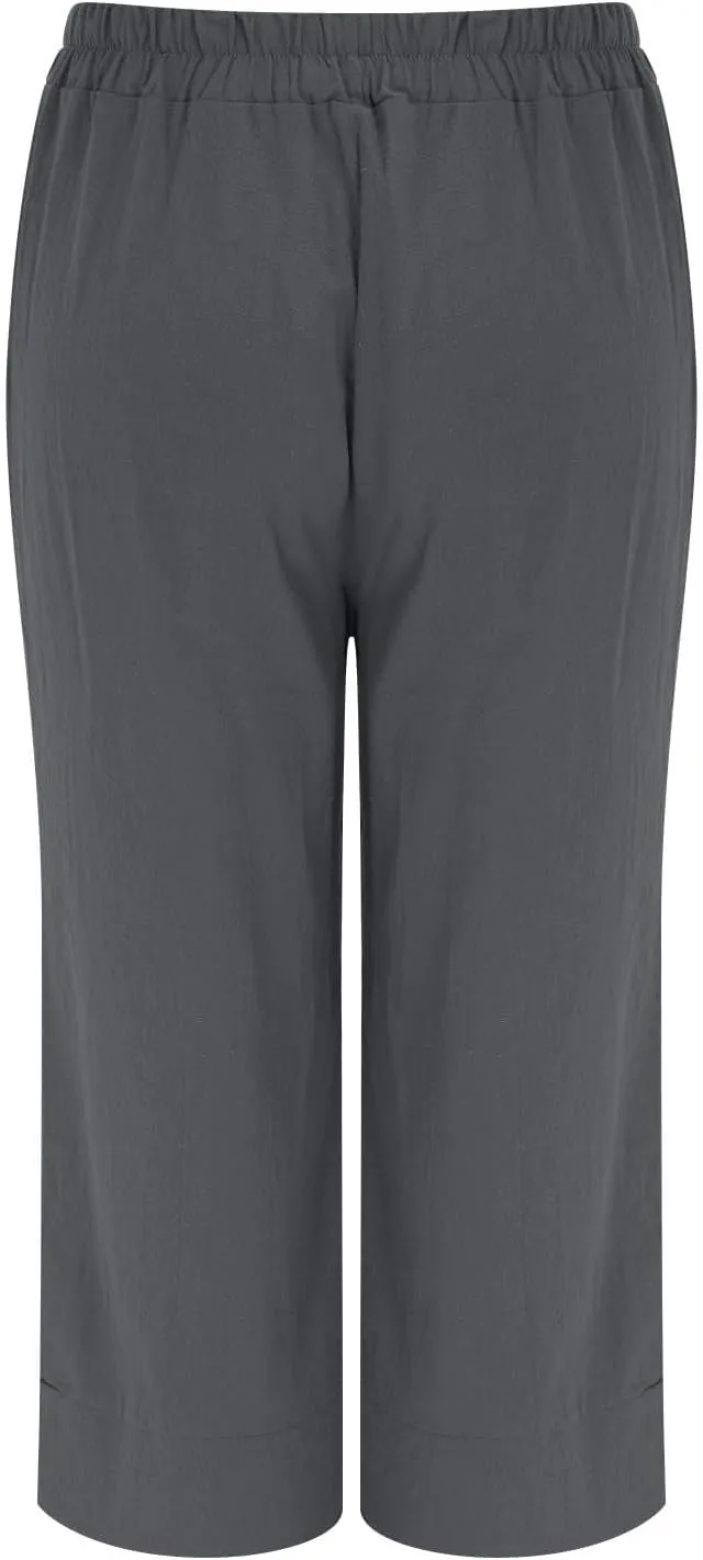 Women's Linen Wide Leg Capri Pants Casual Summer High Waist Flowy Baggy Comfy Straight Leg Yoga Lounge Trousers Beach