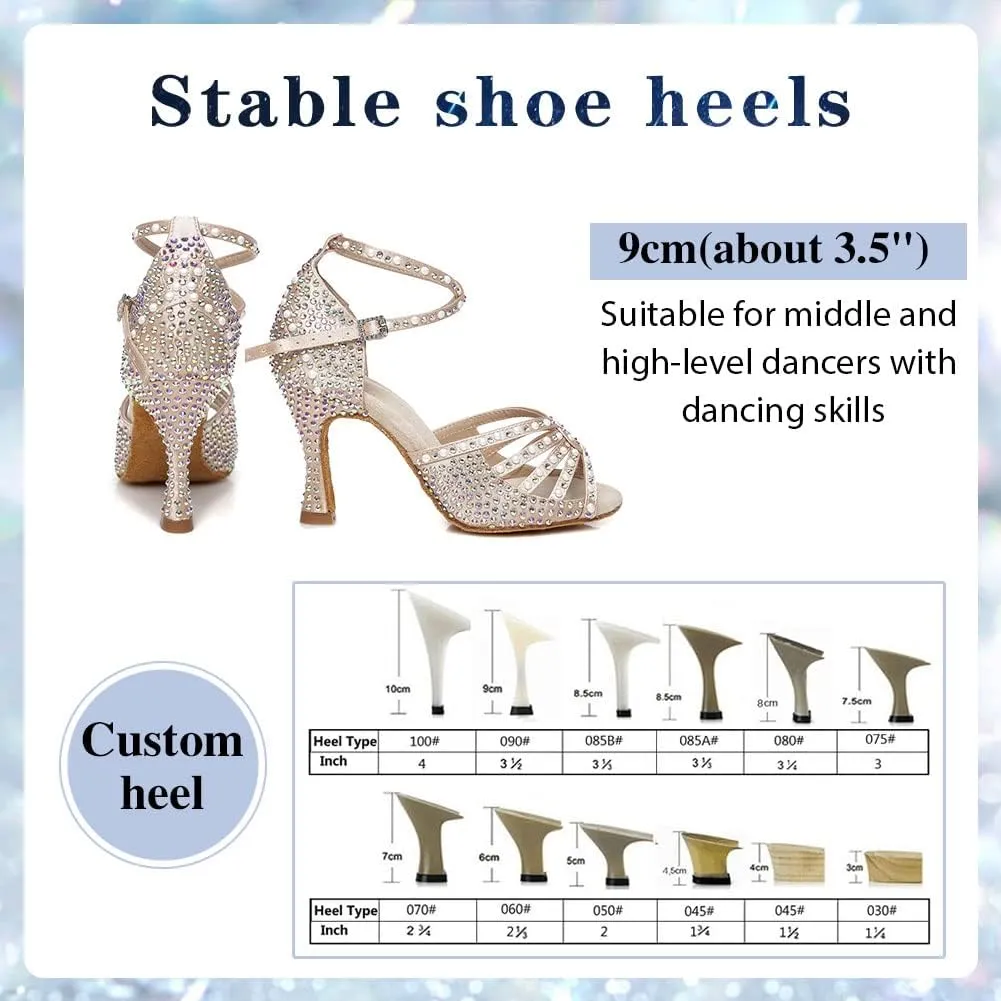 Womens Rhinestone Latin Ballroom Dance Shoes Professional Salsa Performance Bachata Glitter Dancing Shoes