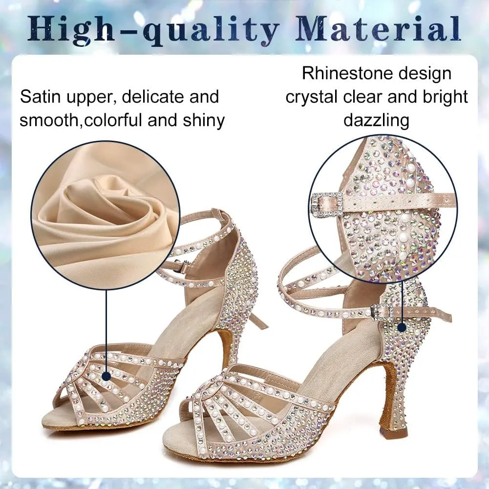 Womens Rhinestone Latin Ballroom Dance Shoes Professional Salsa Performance Bachata Glitter Dancing Shoes