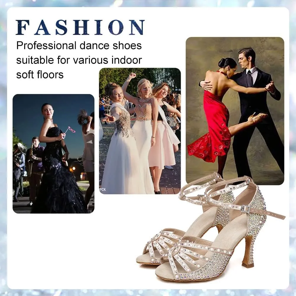 Womens Rhinestone Latin Ballroom Dance Shoes Professional Salsa Performance Bachata Glitter Dancing Shoes