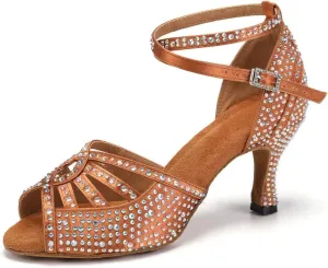 Womens Rhinestone Latin Ballroom Dance Shoes Professional Salsa Performance Bachata Glitter Dancing Shoes