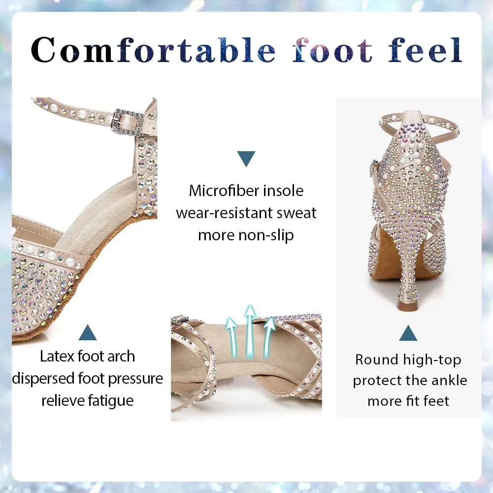 Womens Rhinestone Latin Ballroom Dance Shoes Professional Salsa Performance Bachata Glitter Dancing Shoes