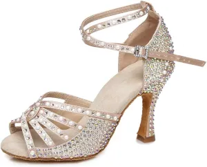 Womens Rhinestone Latin Ballroom Dance Shoes Professional Salsa Performance Bachata Glitter Dancing Shoes