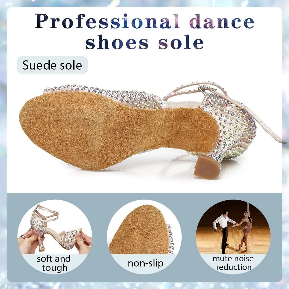 Womens Rhinestone Latin Ballroom Dance Shoes Professional Salsa Performance Bachata Glitter Dancing Shoes