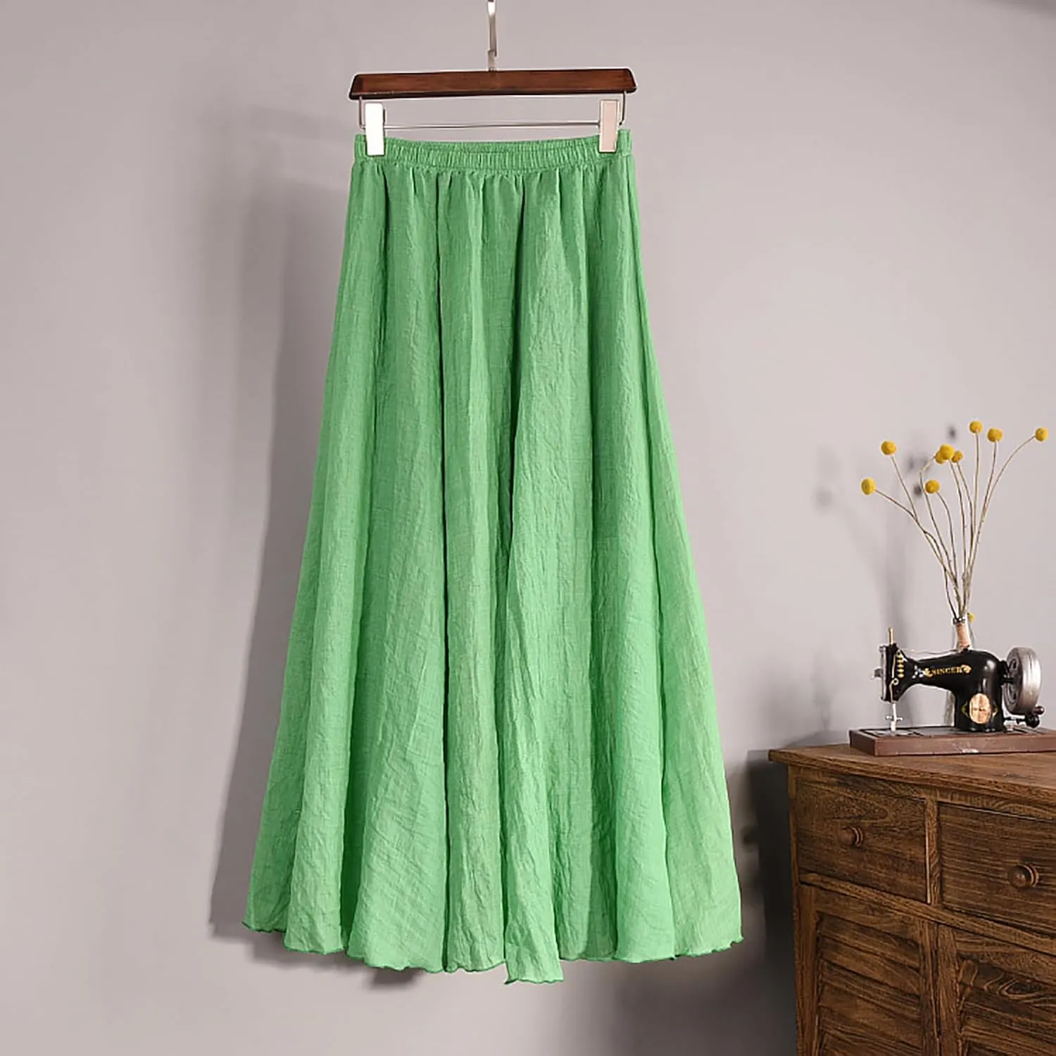 Womens Summer Linen Skirts Flowy Beach Skirts High Waist Pleated Skirts A-Line Cotton Skirts Long Vacation Skirts