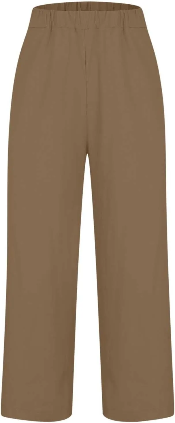 Women's Wide Leg Pants Linen Casual Summer Trendy Workout Relaxed Fit Loose Lounge Yoga Trousers with Pockets Beach