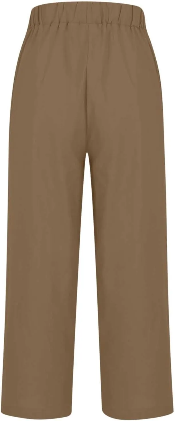 Women's Wide Leg Pants Linen Casual Summer Trendy Workout Relaxed Fit Loose Lounge Yoga Trousers with Pockets Beach